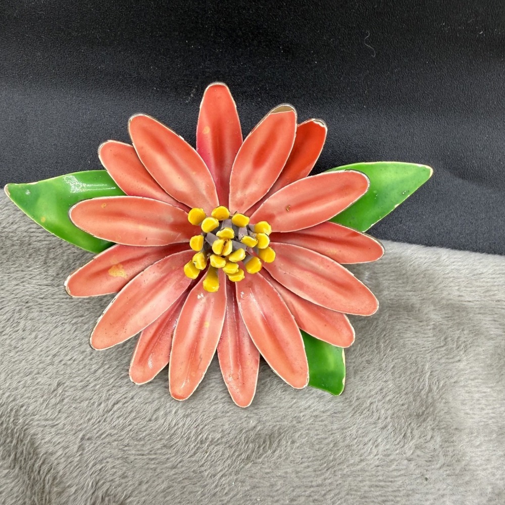 Vintage Enamel Flower Brooch Pink Pop Mod Art